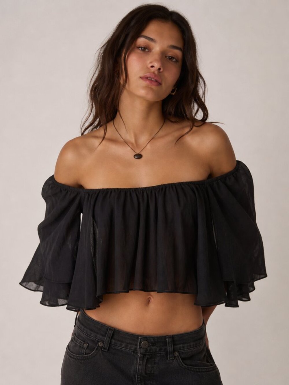 Off Shoulder Boho Top Black XL Flowy Peasant